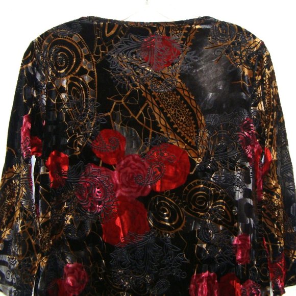 Isabel Hayley Velvet Burnout Floral Paisley 3/4 Sleeve Stretch Knit Top Size PM - Picture 5 of 6